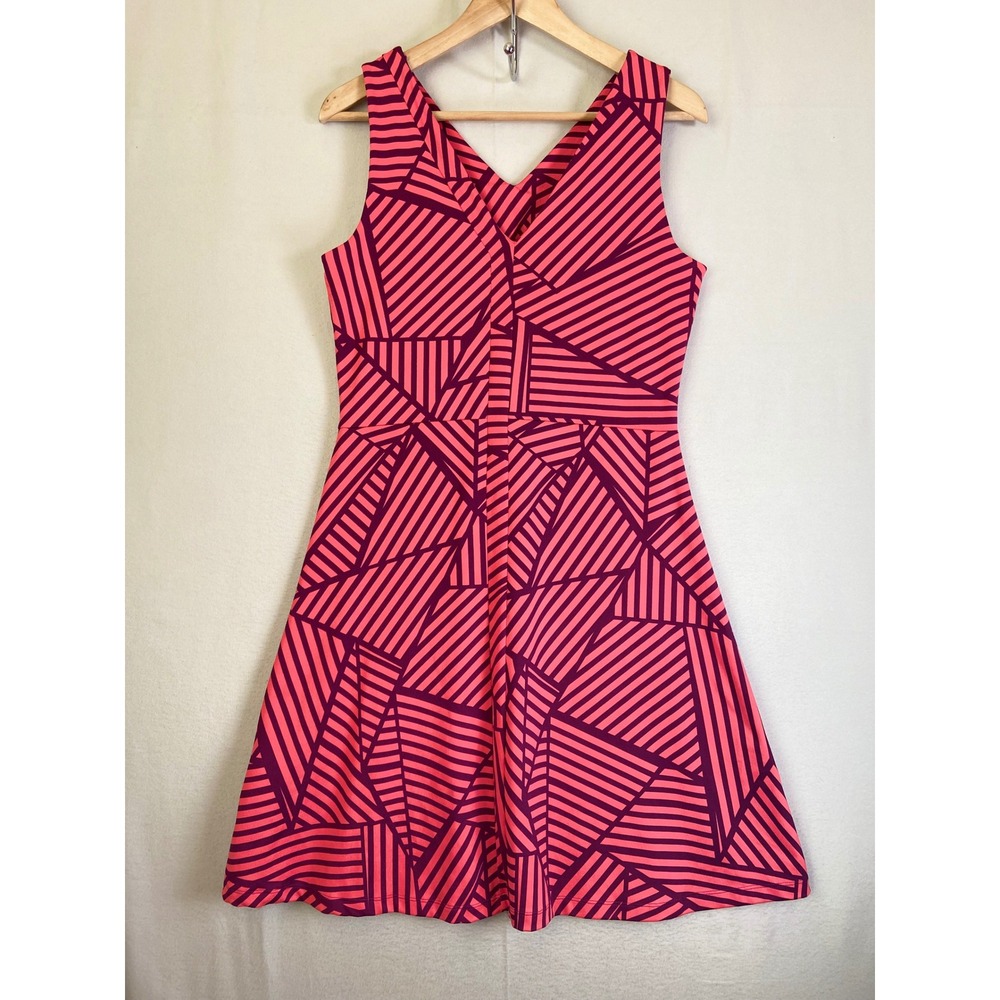 Title Nine Dream Dress Womens M Pink Purple Geometric Stripe Sleeveless Pocket